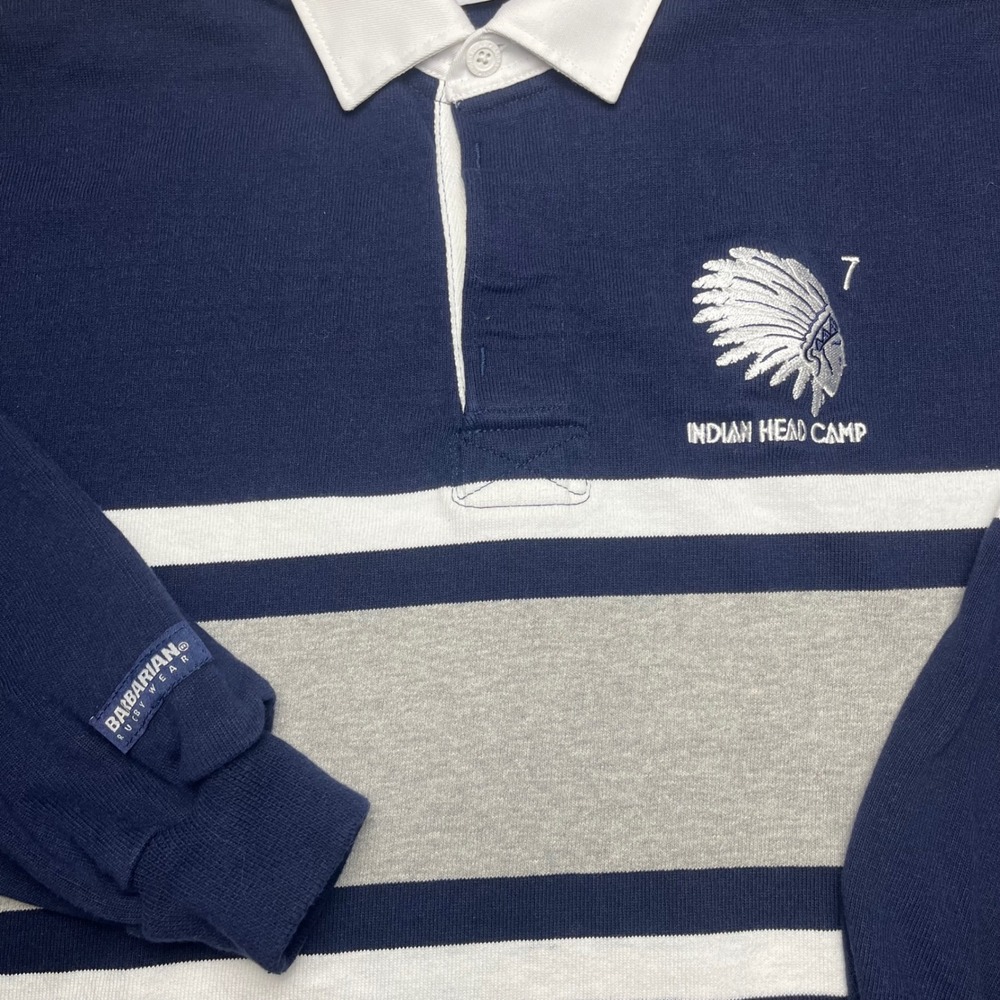 Barbarian Rugby Shirt Mens Small Navy Blue Striped Indian Head Camp Long Sleeve - Picture 8 of 9